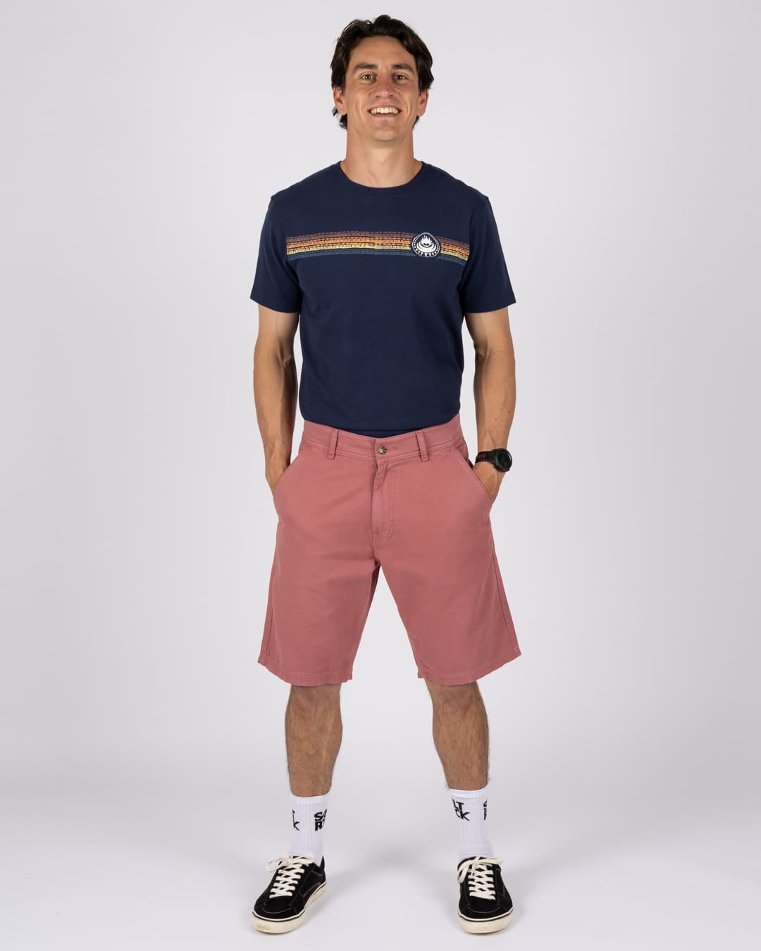 Conan Mens Chino Short in Dark Pink