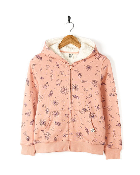 A Saltrock Wild Heart - Kids Borg Lined Hoodie - Pink with flowers on it.