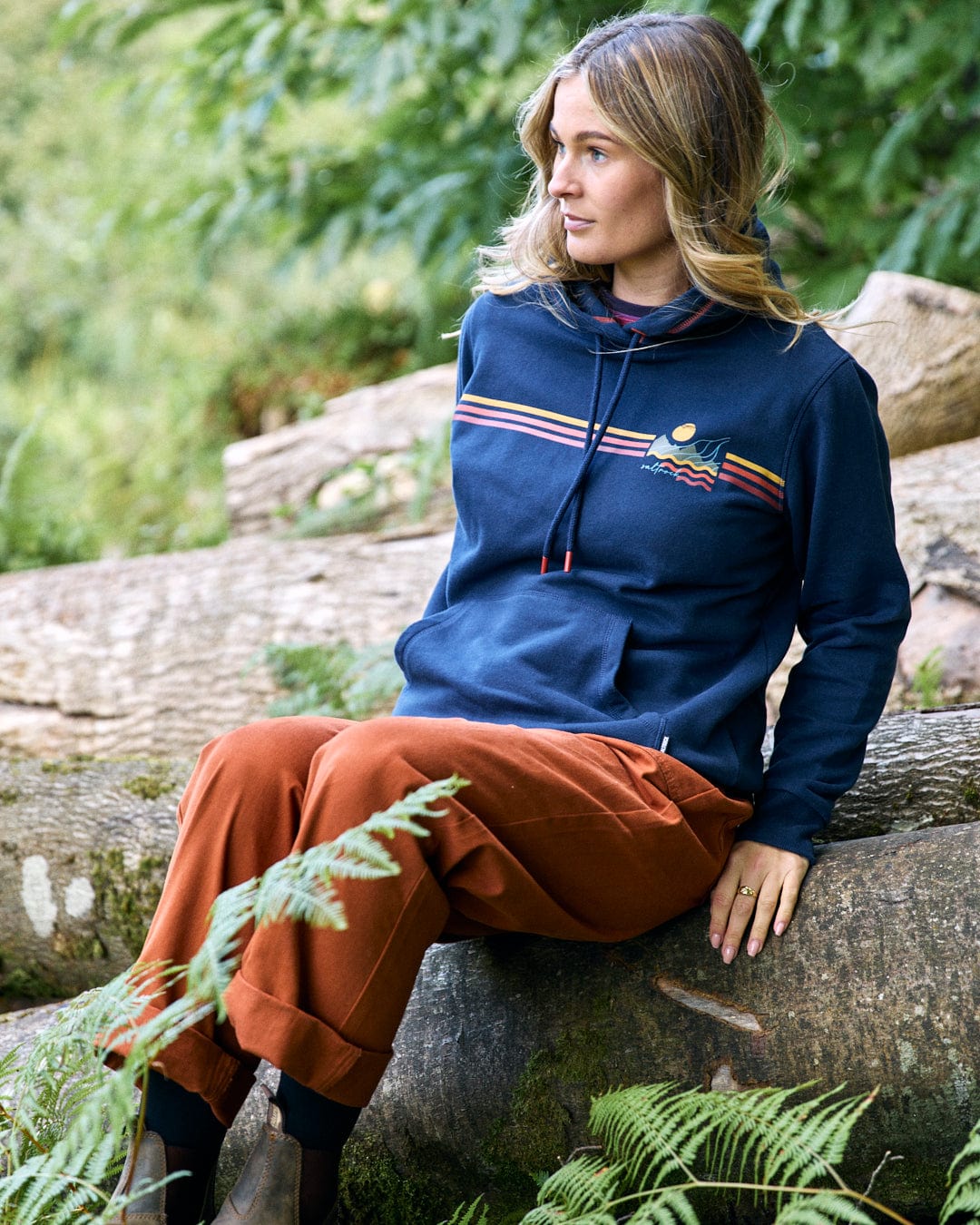 Winter Stripe Womens Recycled Pop Hoodie in Blue