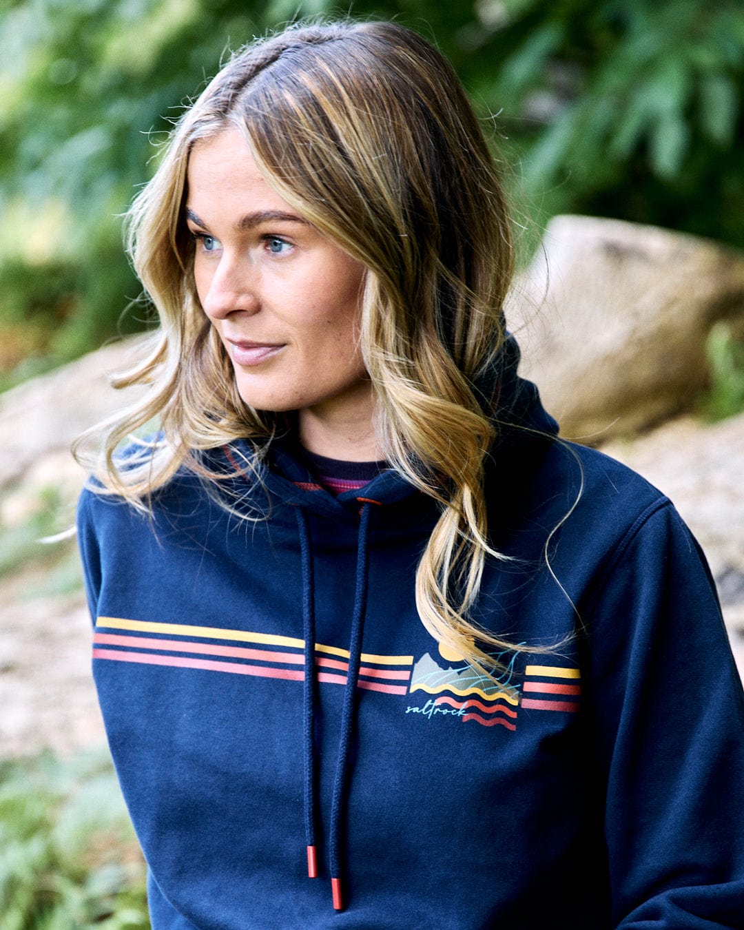 Winter Stripe Womens Recycled Pop Hoodie in Blue