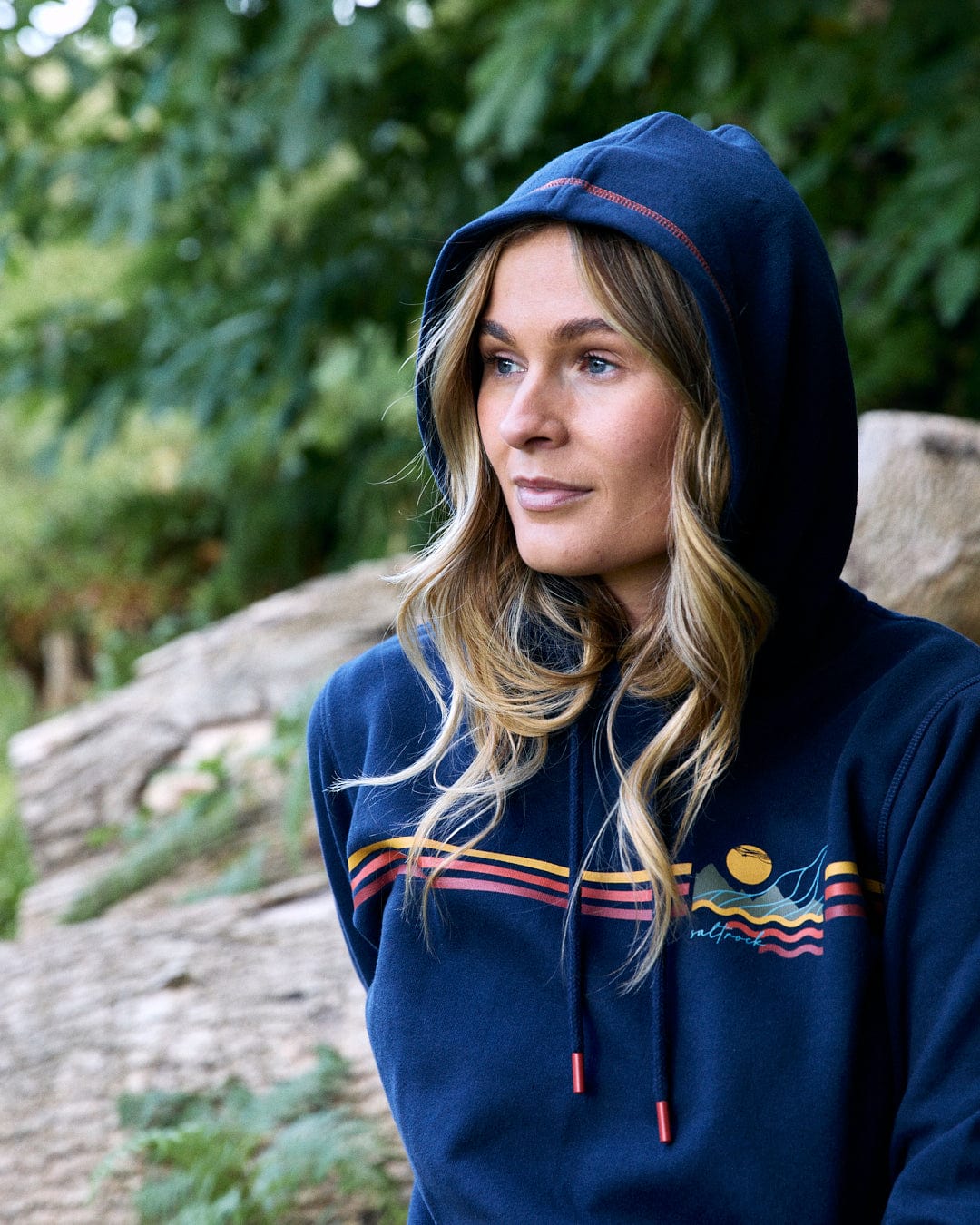 Winter Stripe Womens Recycled Pop Hoodie in Blue