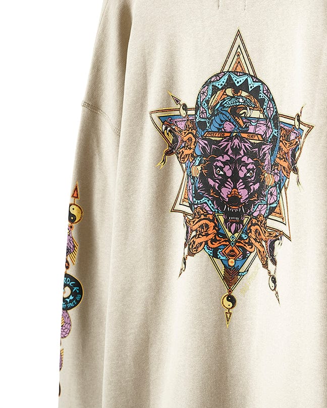 A Wolfscale - Pop Hoodie - Beige with an embroidered skull on it. [Saltrock].