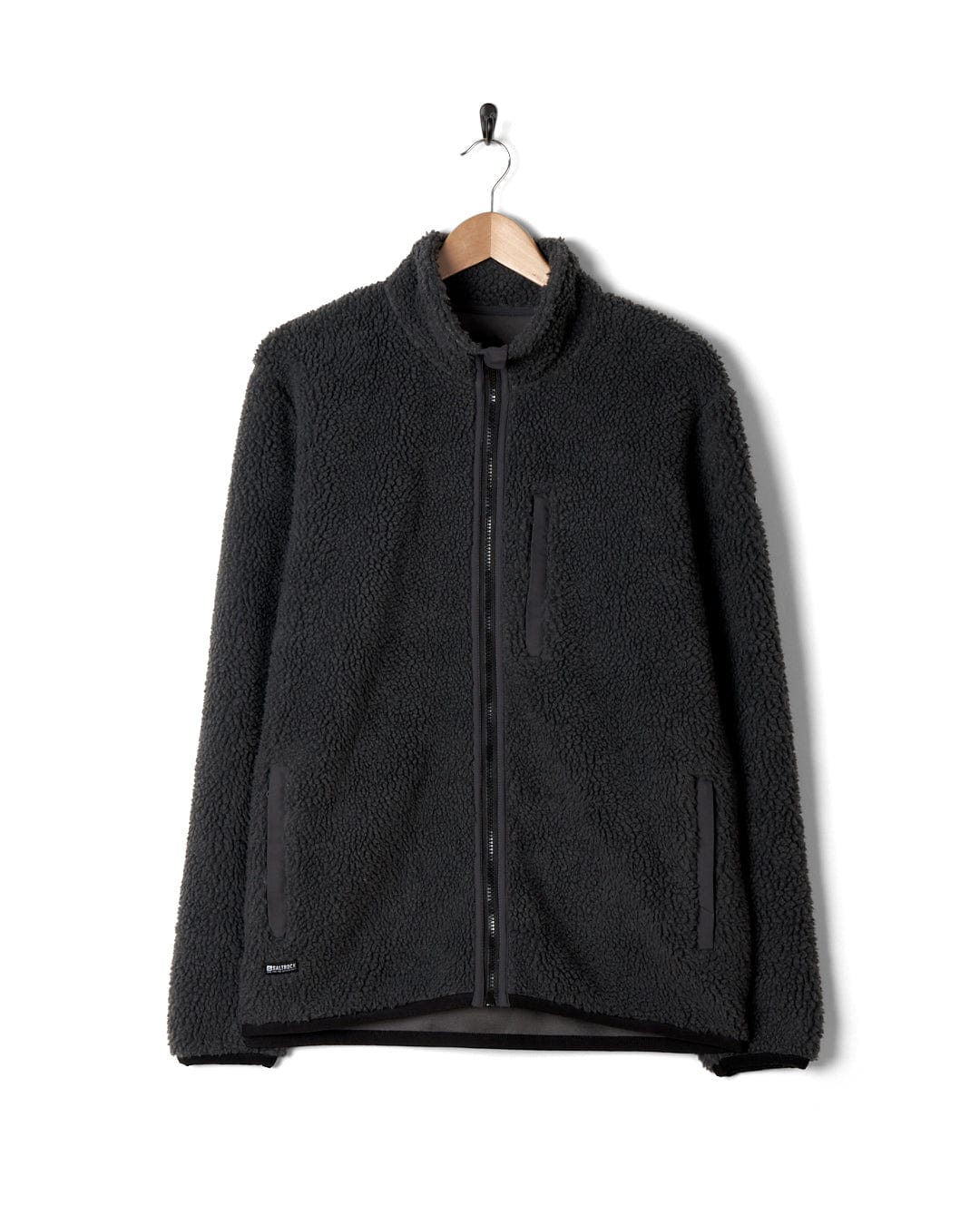 A black jacket with Saltrock branding on a Wye - Mens Zip Sherpa Fleece - Dark Grey.