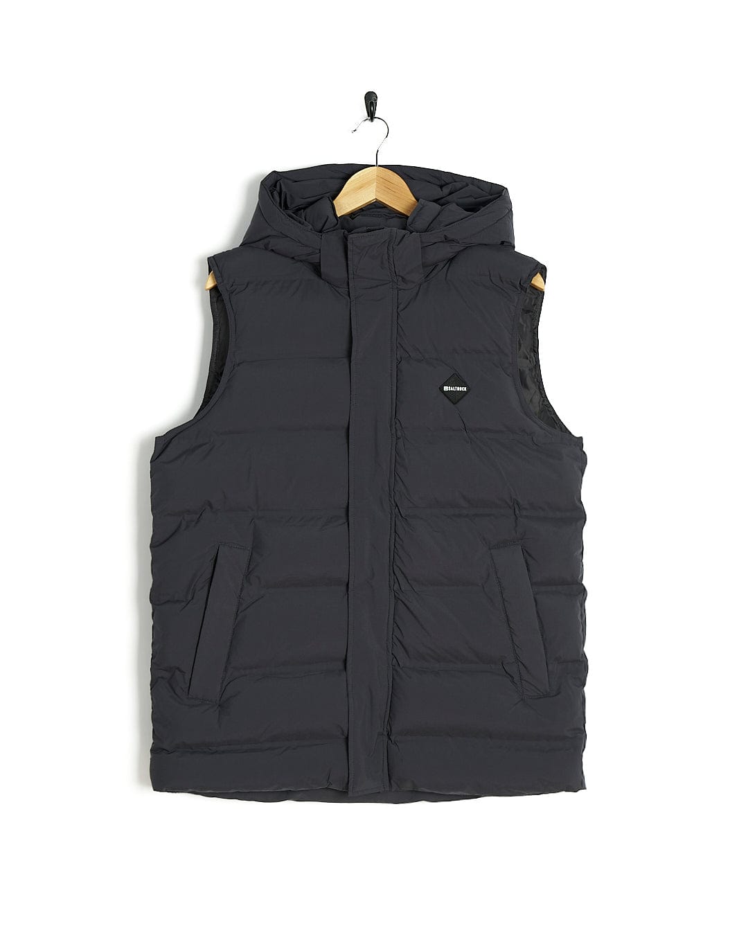 A machine washable Xavier - Mens Padded Gilet - Dark Grey with a hood by Saltrock.