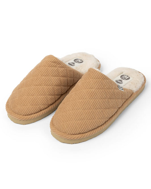 Noel Womens Mule Fur Lined Slippers in Brown