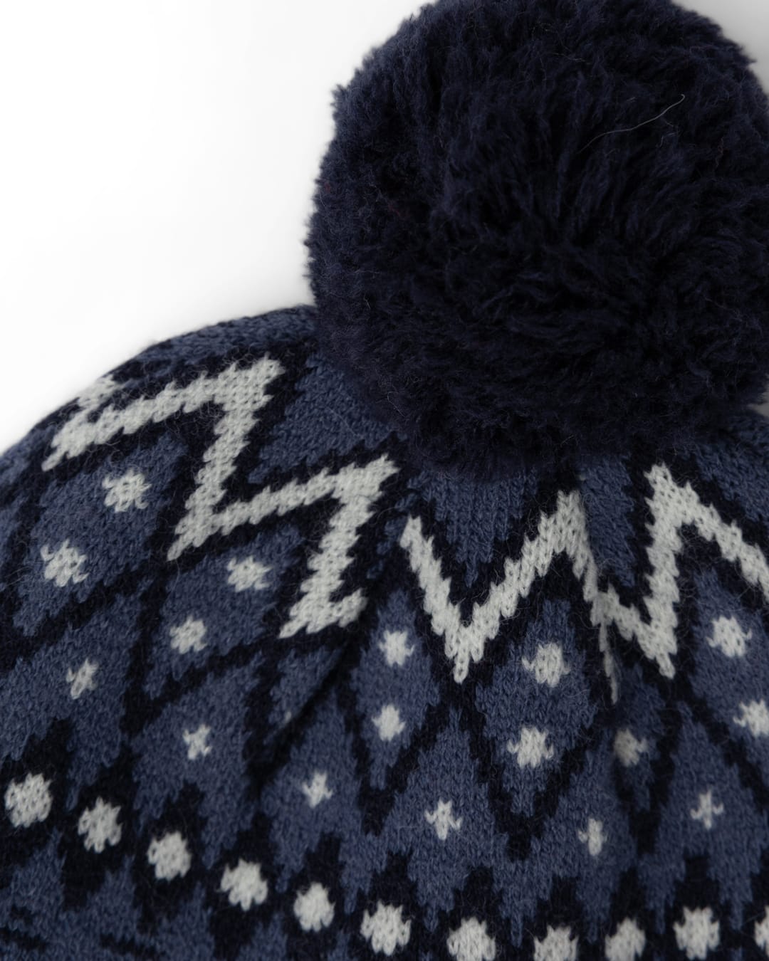 Fern Fairisle Pom Pom Beanie in Blue