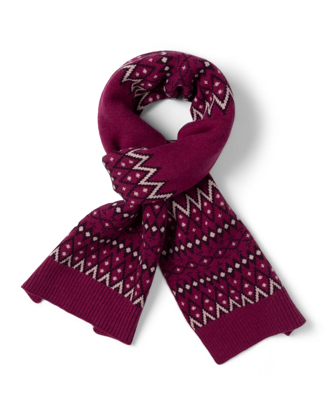 Fern Fairisle Knitted Scarf in Pink