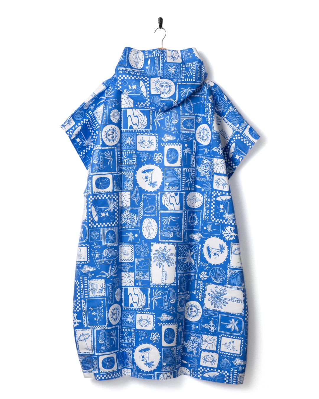 Island Tiles Poncho in Bright Blue