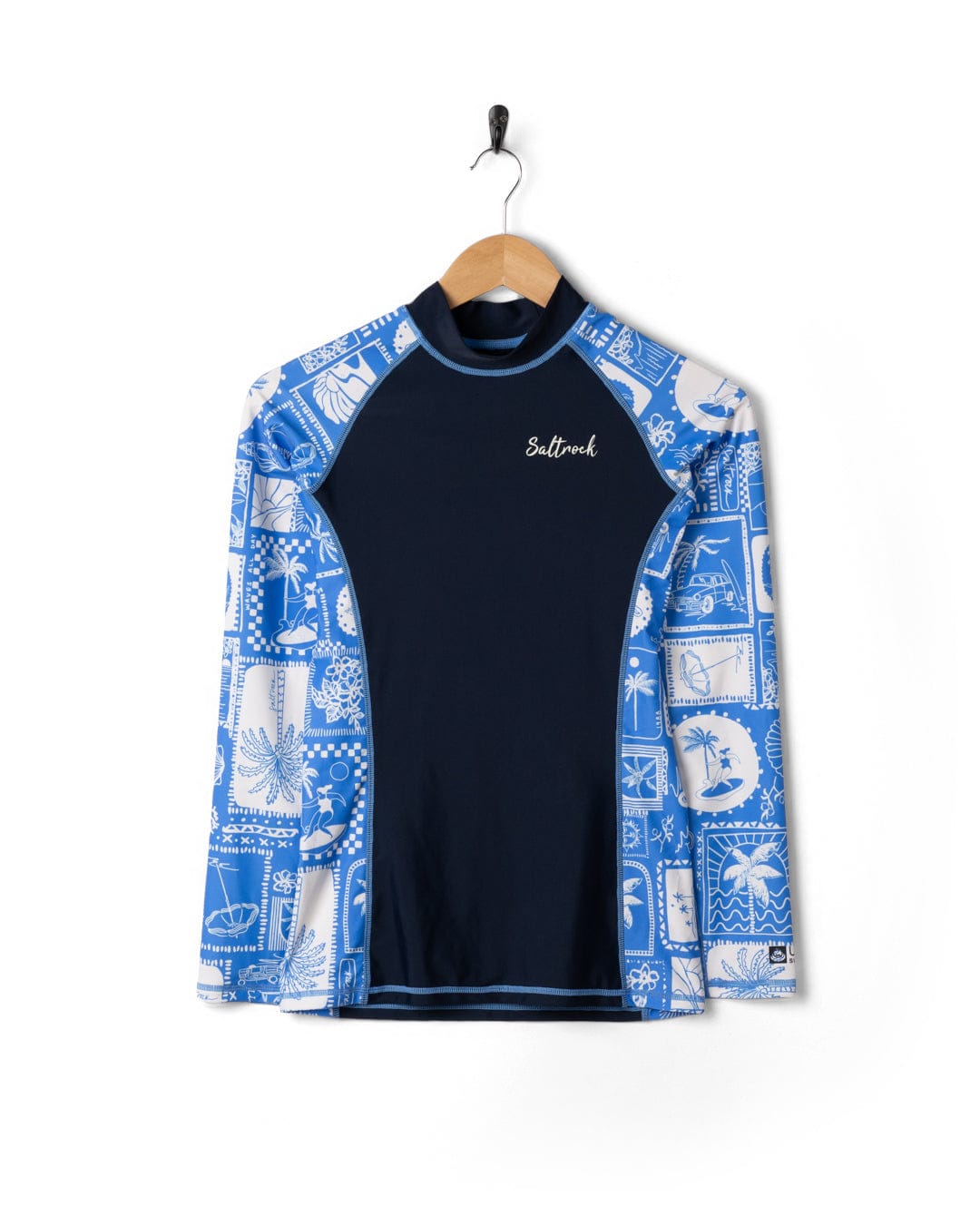 Island Tiles Womens Long Sleeve Rashvest in Blue