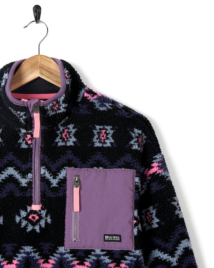A Zella - Kids Fleece - Black and purple sweatshirt with an aztec pattern by Saltrock.
