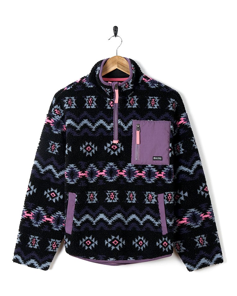 A Saltrock - Kids Fleece - Black and purple jacket with an aztec pattern.
