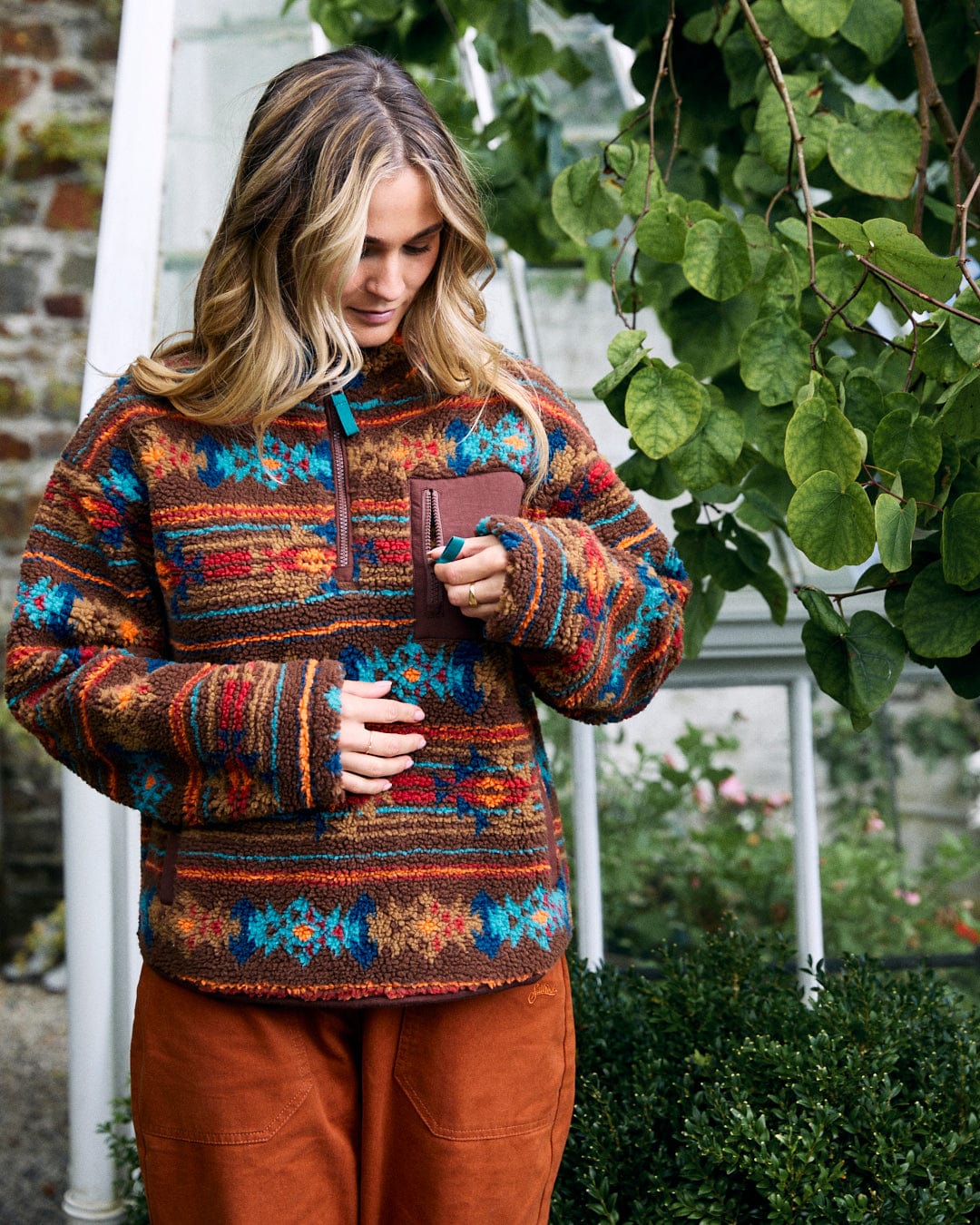 Zella Aztec Womens Recycled Fleece Brown