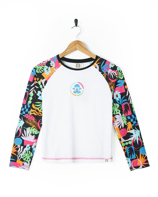 A Zephyr Tok - Kids Raglan Long Sleeve T-Shirt - White with colorful prints by Saltrock.