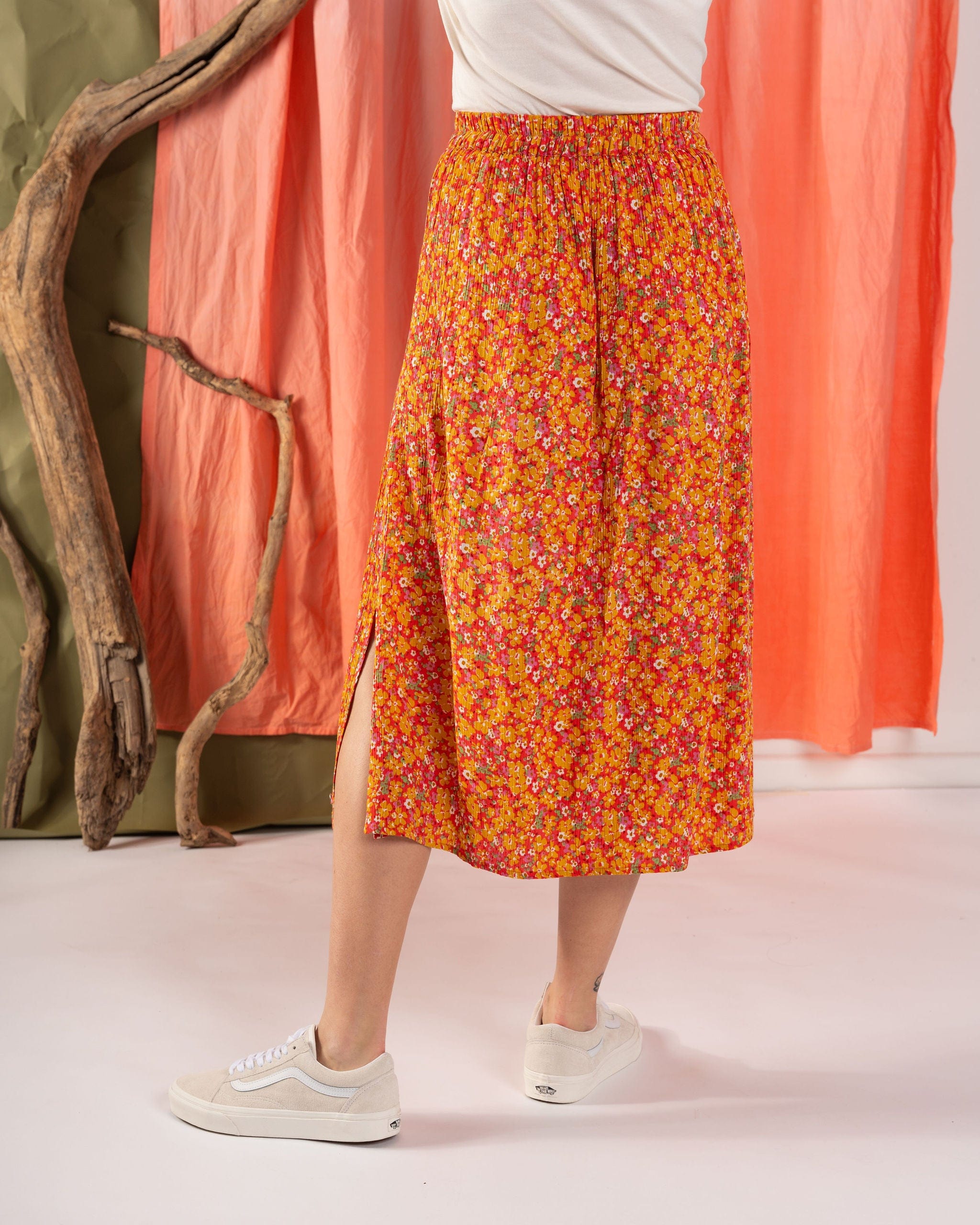 Nova - Womens Floral Midi Skirt - Coral