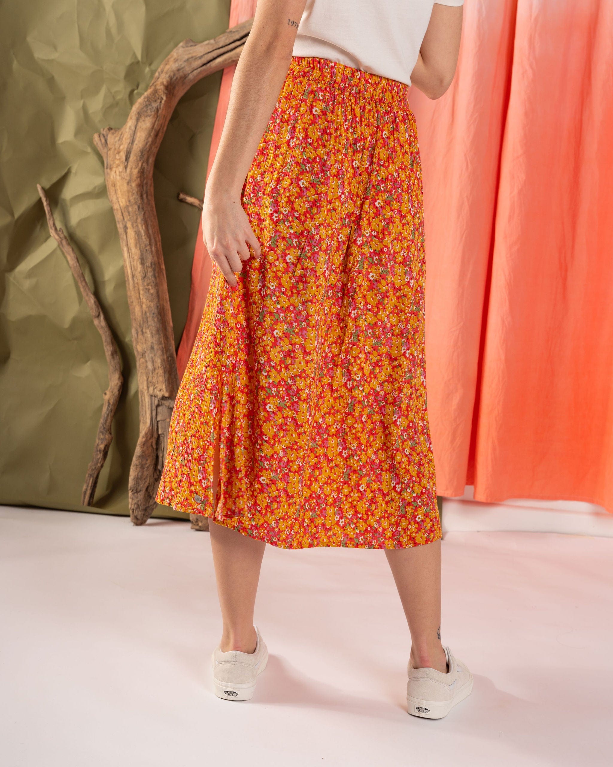 Nova - Womens Floral Midi Skirt - Coral