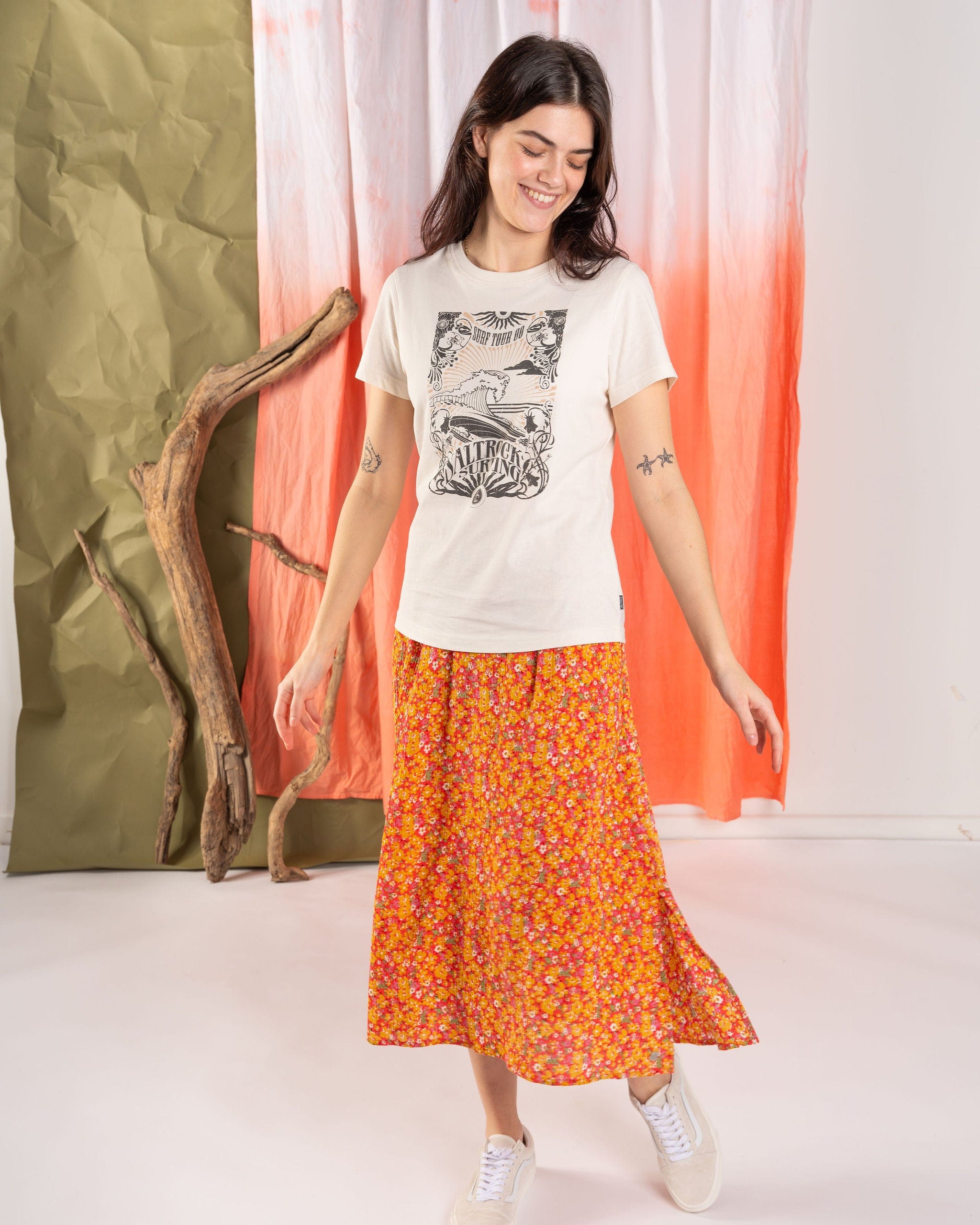 Nova - Womens Floral Midi Skirt - Coral