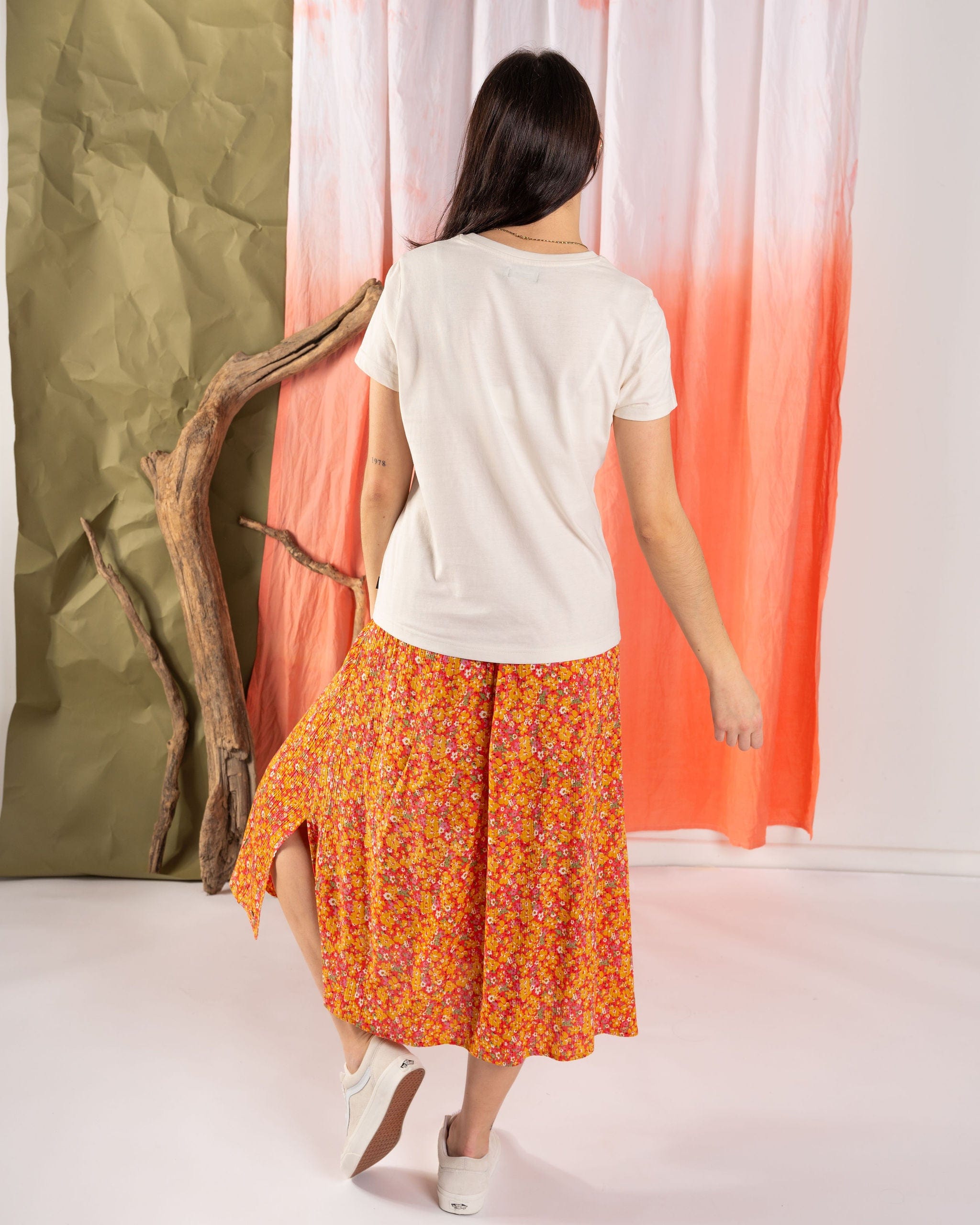 Nova - Womens Floral Midi Skirt - Coral