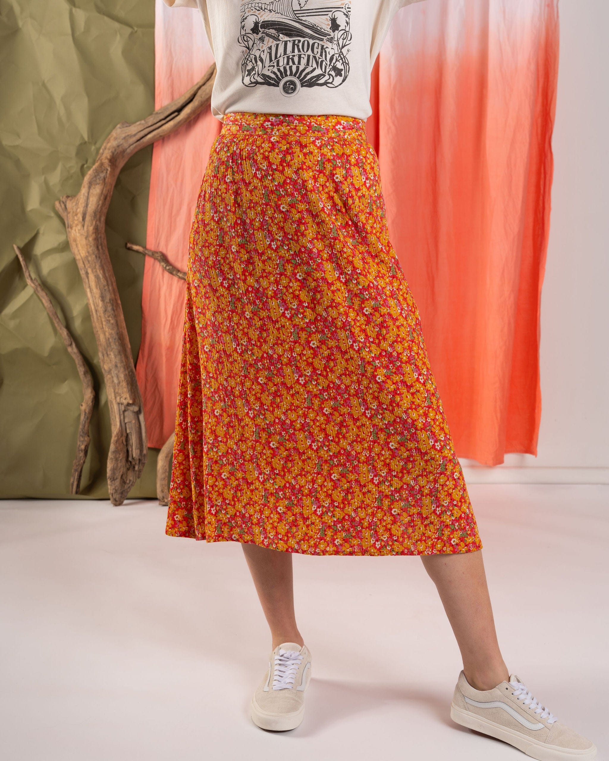 Nova - Womens Floral Midi Skirt - Coral