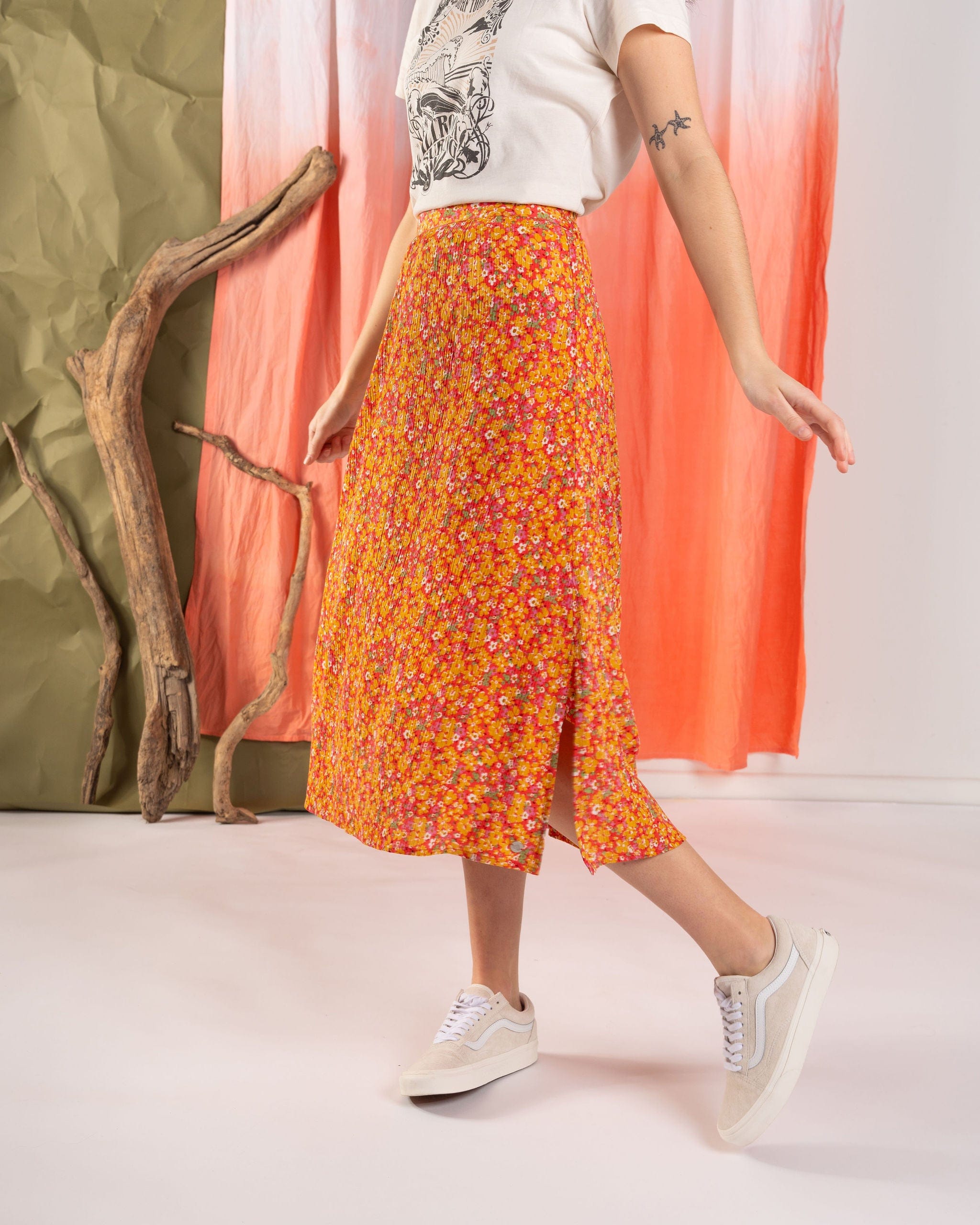 Nova - Womens Floral Midi Skirt - Coral
