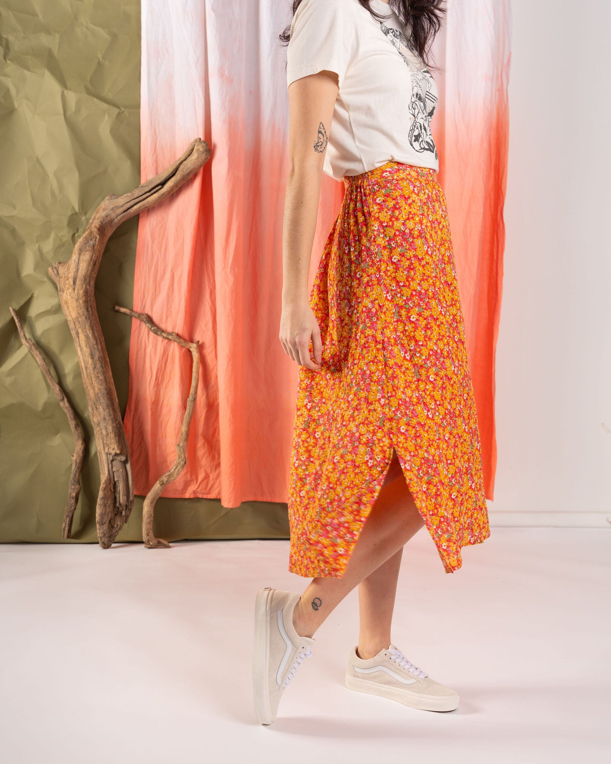 Nova - Womens Floral Midi Skirt - Coral