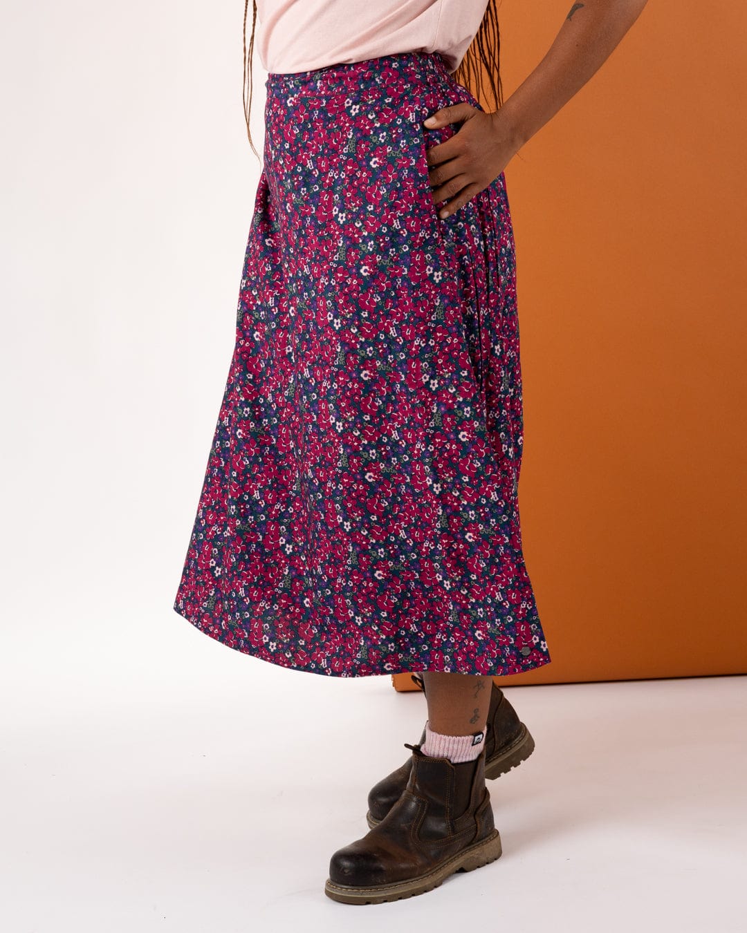 Ditsy - Ditsy Midi Skirt - Dark Pink