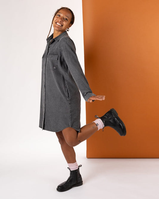 Lori - Womens Washed Denim Dress - Black