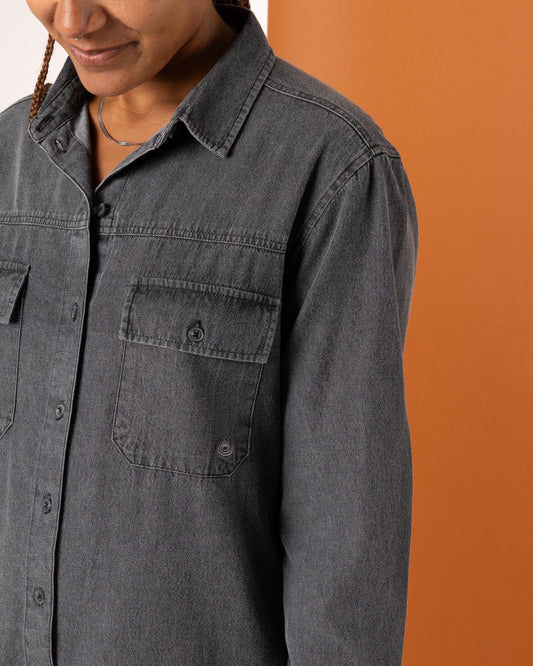 Lori - Womens Washed Denim Dress - Black