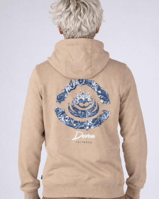 Deep Sea Flame Devon Mens Pop Hoodie in Beige