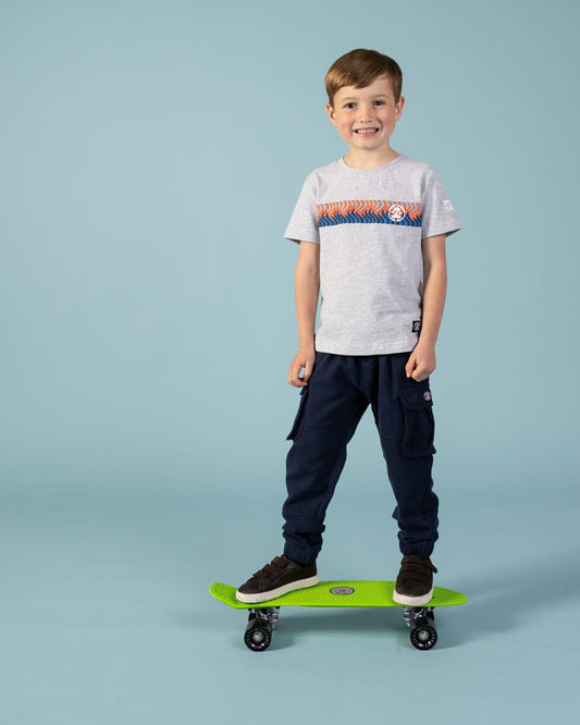 Wave Stripe - Kids Short Sleeve T-Shirt - Grey