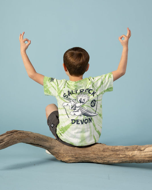 Wave Rider Devon - Kids Short Sleeve T-Shirt - Tie Dye Green