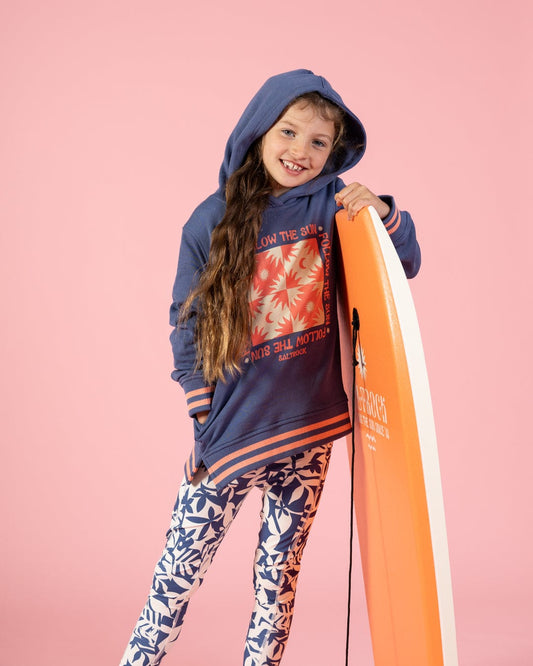 Sun Follower - Kids Longline Pop Hoodie - Blue