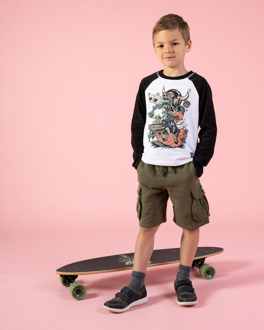 Adios Amigos - Kids Long Sleeve Raglan T-Shirt - Black/White
