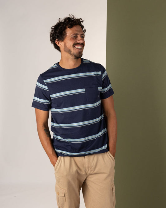 Race - Mens Striped T-Shirt - Blue