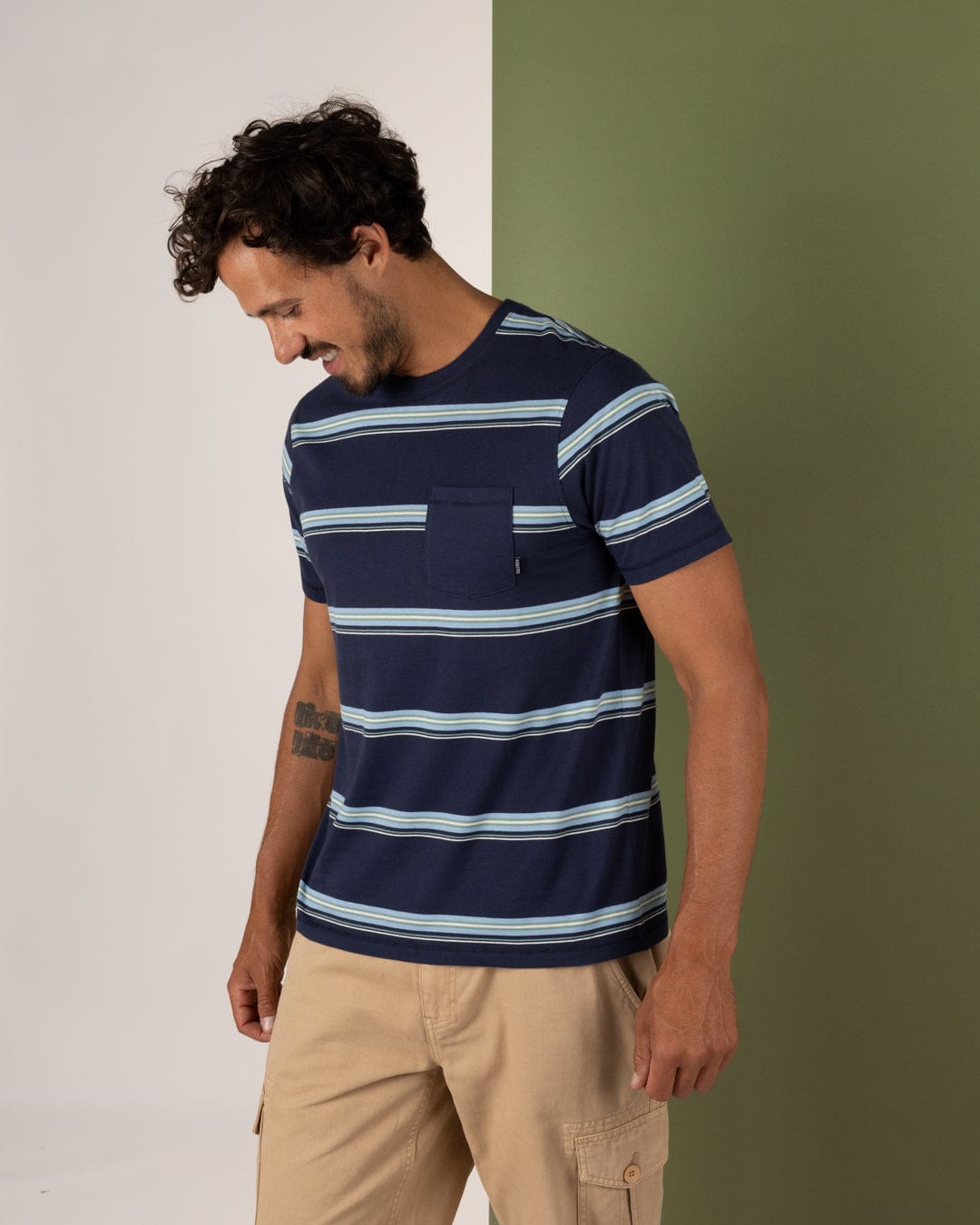 Race - Mens Striped T-Shirt - Blue