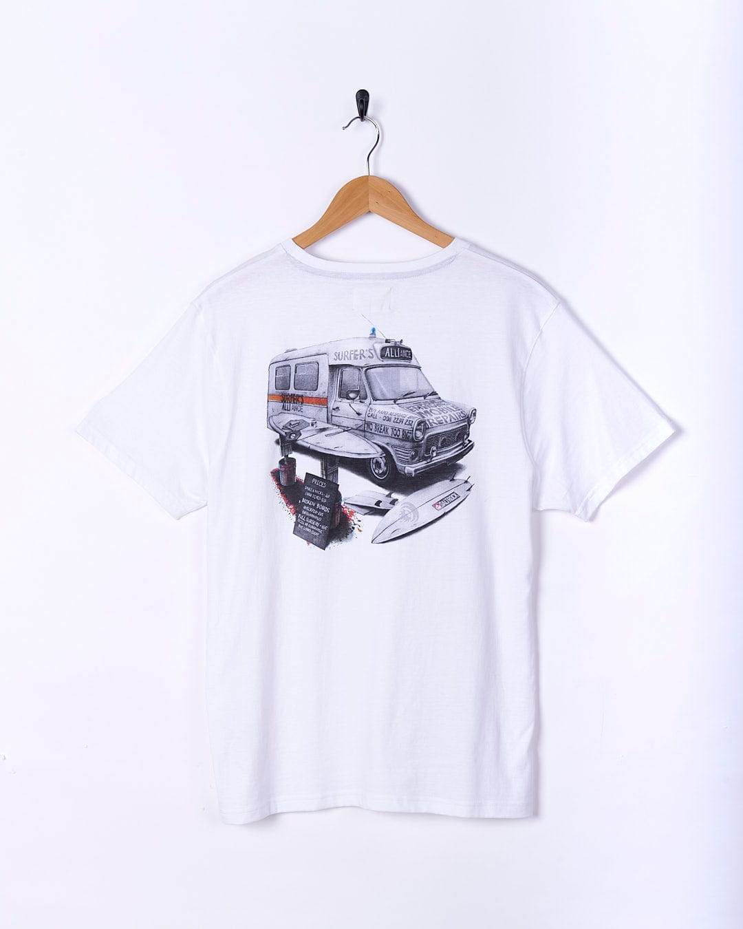 A Saltrock Ambulance - Mens Short Sleeve T-Shirt - White with an image of an ambulance on it.