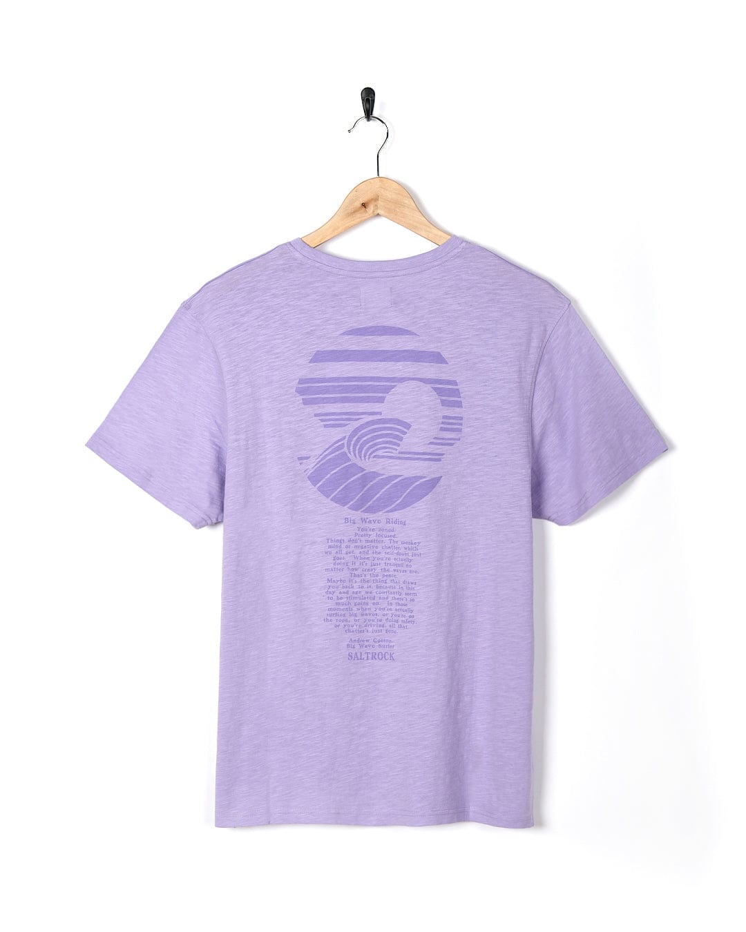 A Saltrock Atlantic - Mens Short Sleeve T-Shirt - Purple with an image of a wave on it.