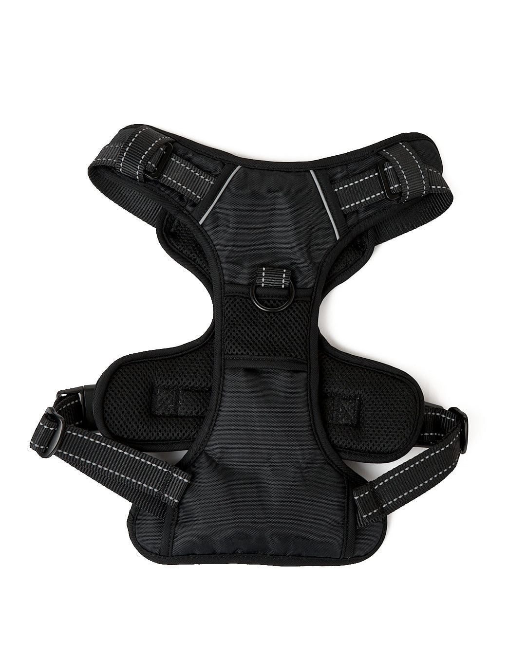 A Saltrock branded black pet harness with adjustable straps on a white background.