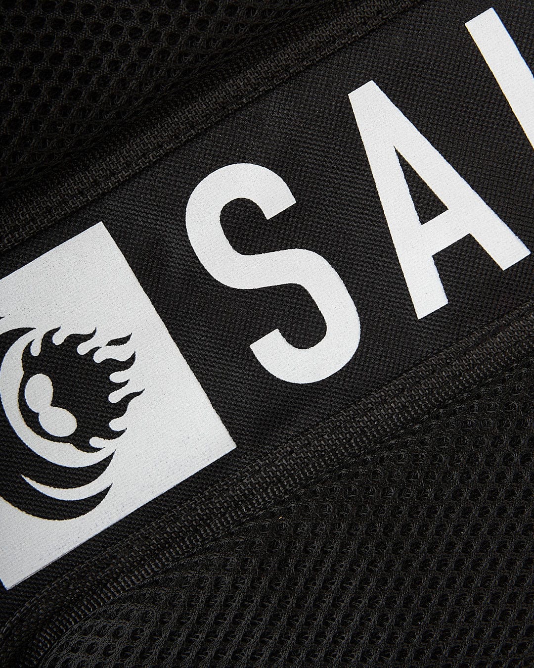 A close up of a Saltrock Cyclone - Urban Backpack - Black with a logo on it.