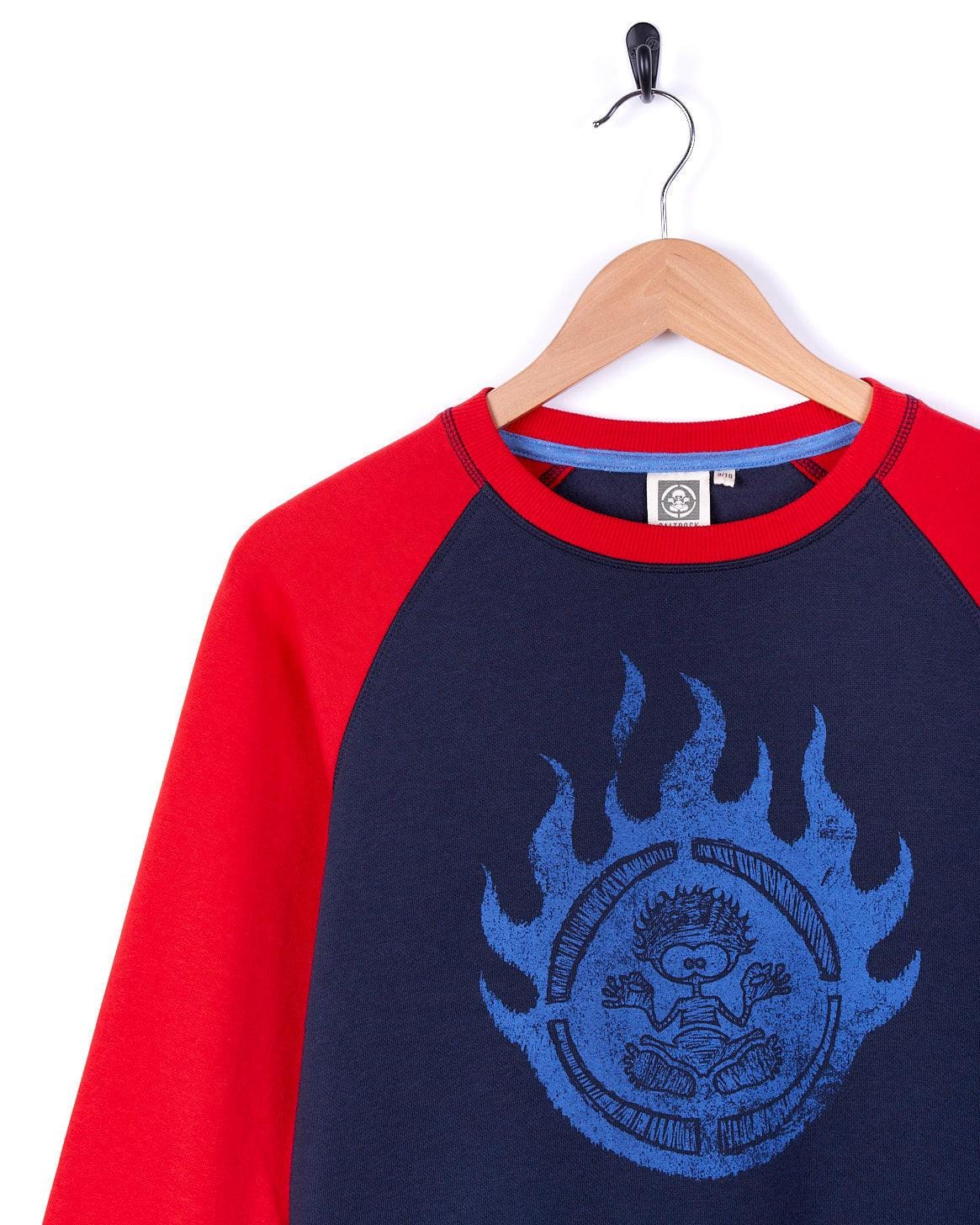 Flamin Head - Boys Long Sleeve Raglan Sweat - Blue - Saltrock