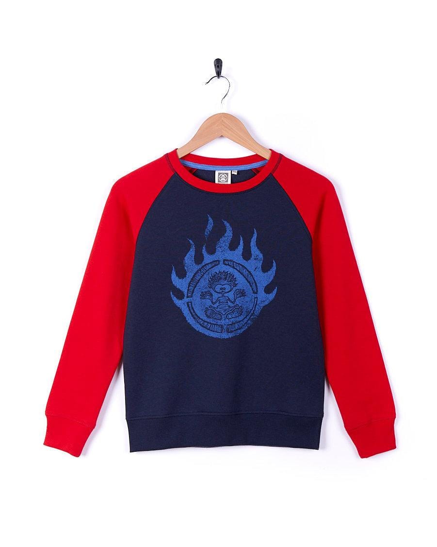 Flamin Head - Boys Long Sleeve Raglan Sweat - Blue - Saltrock