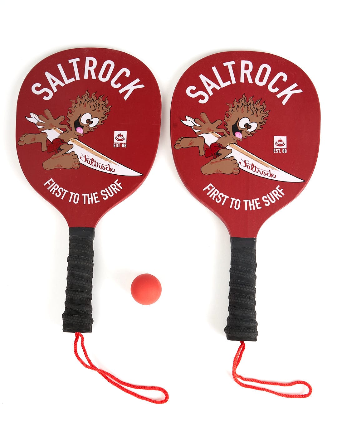 Two paddles with the word Saltrock on them.