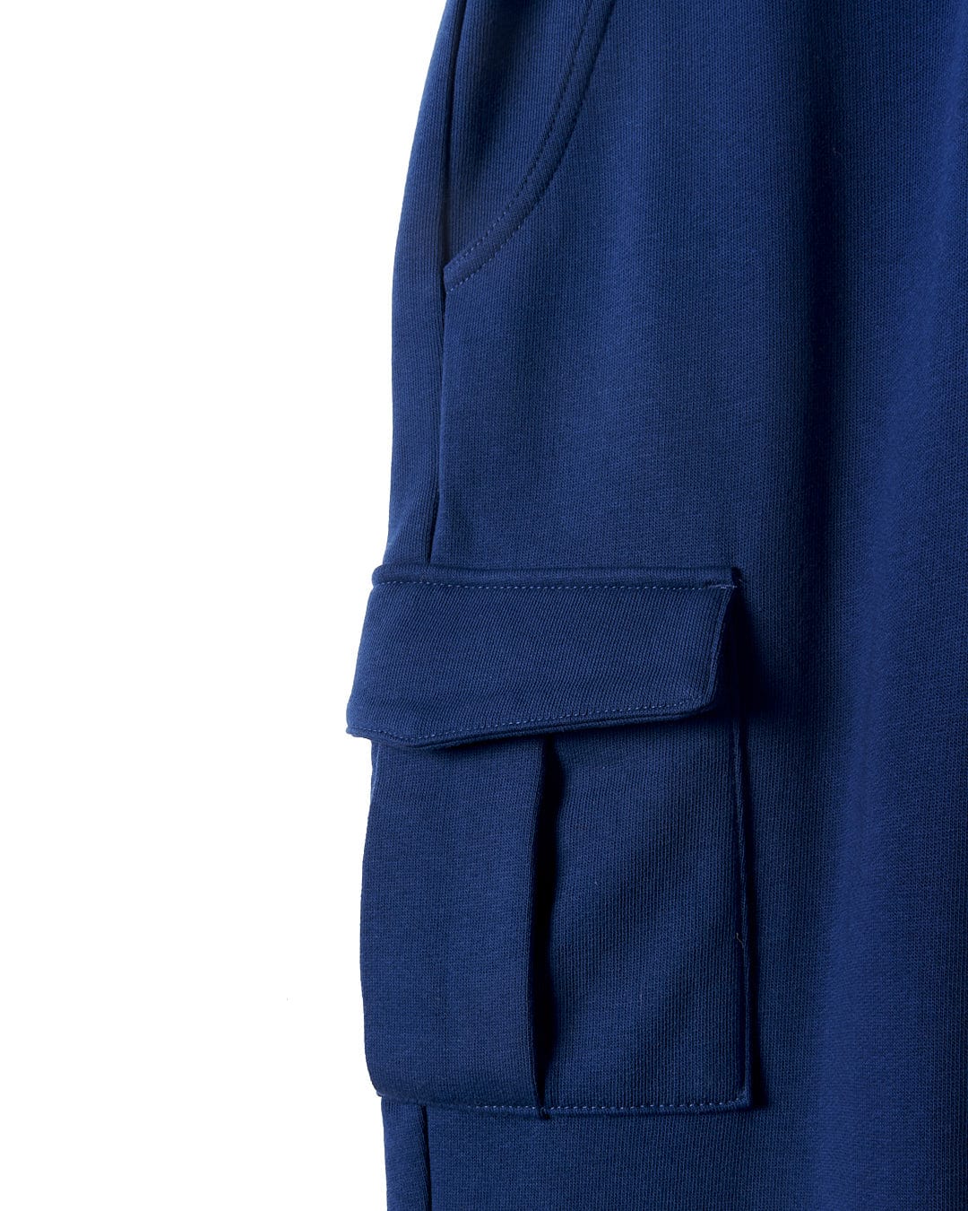 The back pocket of a Jakub - Kids Cargo Trouser - Blue by Saltrock.