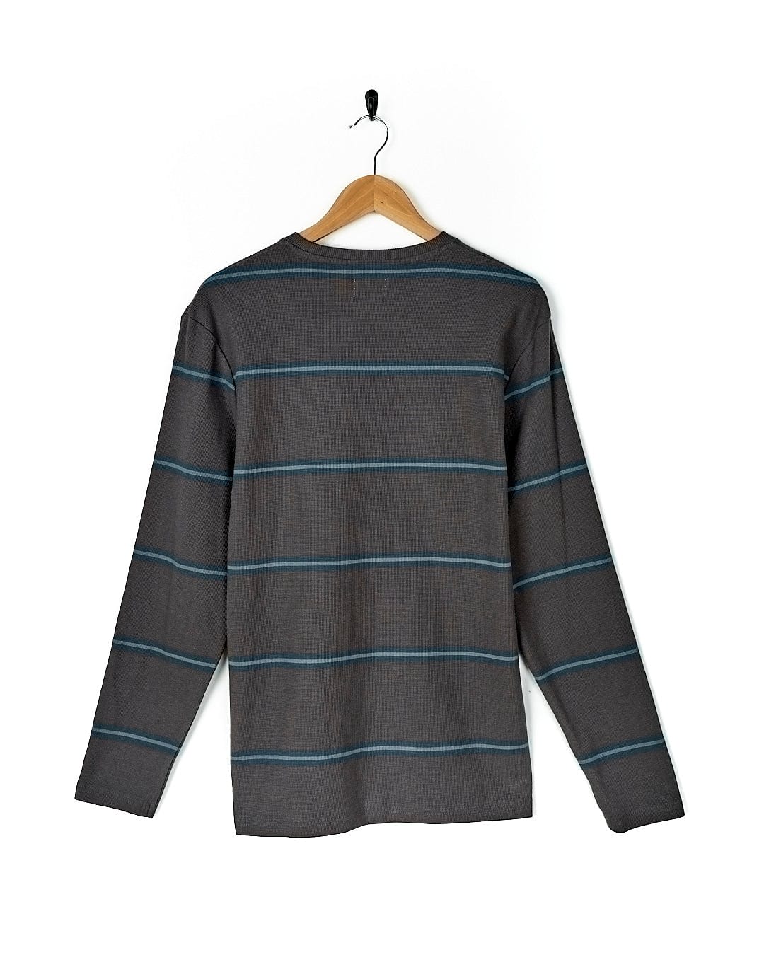 A Saltrock Jasper - Long Sleeve Waffle T-Shirt - Dark Grey with blue and grey stripes.