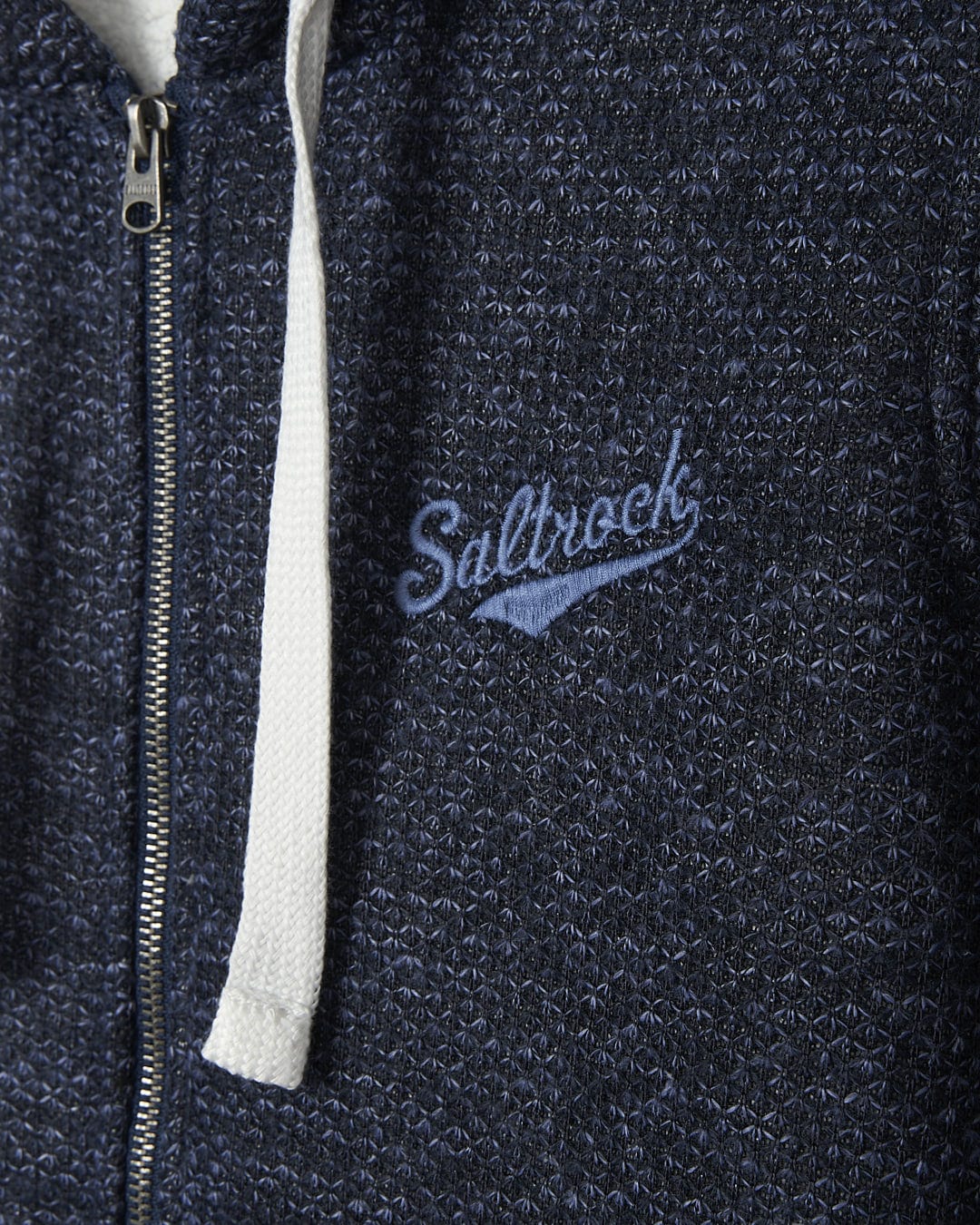 A Jazz - Womens Borg Lined Zip Hoodie - Dark Blue with the brand name Saltrock on it.
