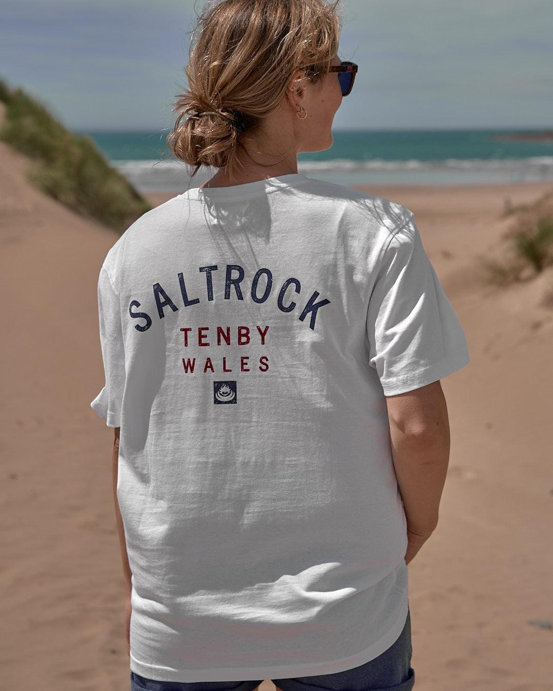 Location - Womens T-Shirt - Tenby - White - Saltrock