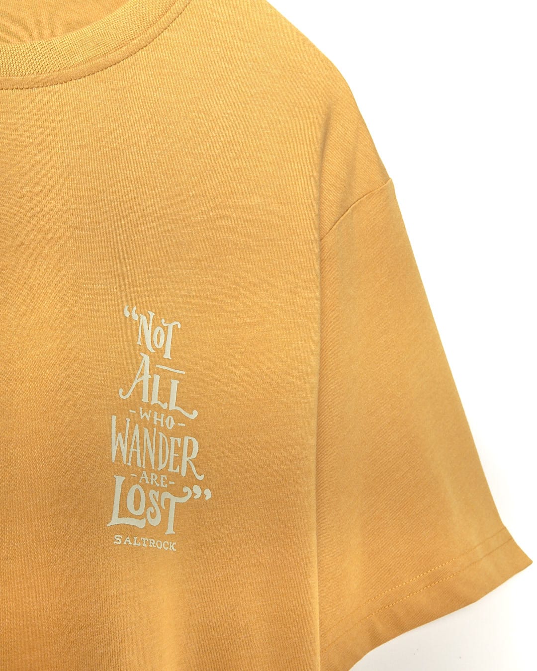 A Lost Ships - Mens Short Sleeve T-Shirt - Yellow by Saltrock that says not all wanderers are lost.