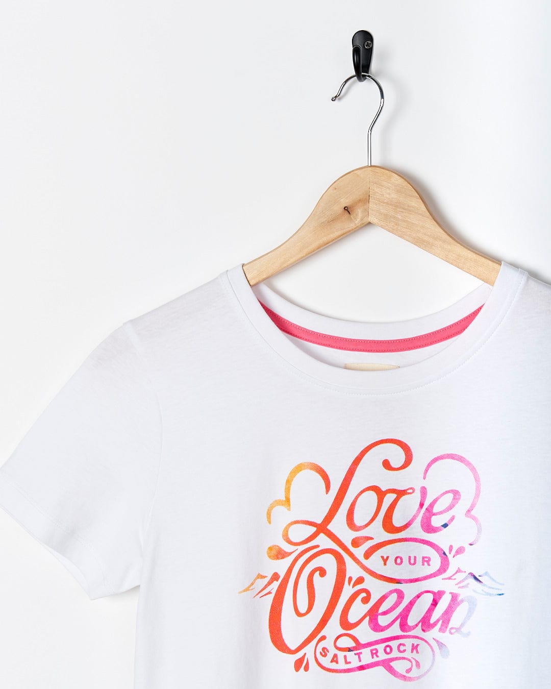 A Saltrock Love Your Ocean - Womens Short Sleeve T-Shirt - White with the words love the ocean on it.