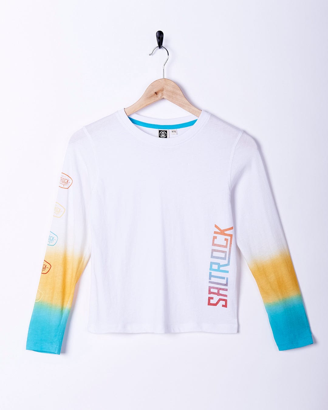 A Saltrock Marcus - Kids Long Sleeve Dip Dye T-Shirt - White with a colorful design.
