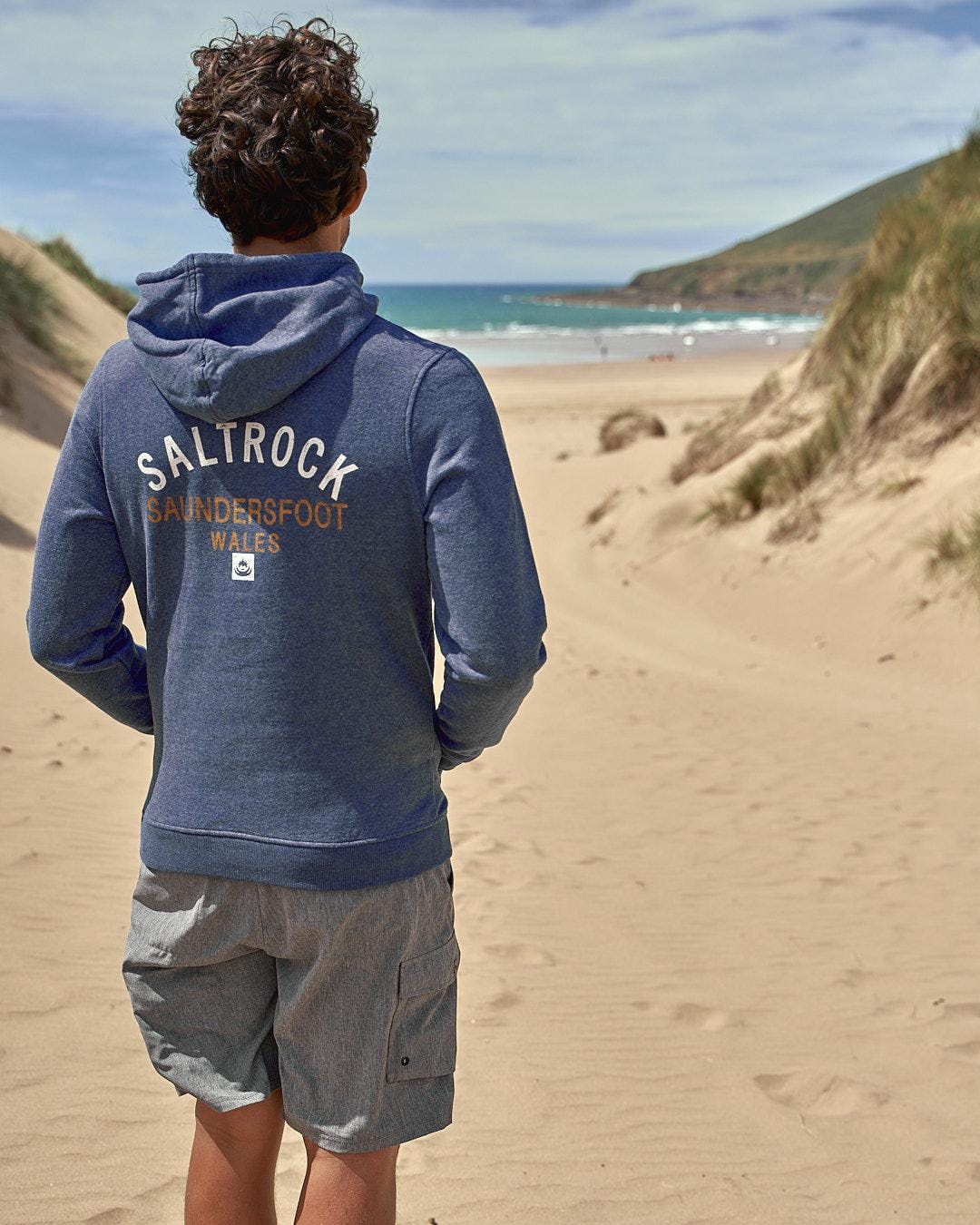 Location - Mens Pop Hoodie - Saundersfoot - Dark Blue - Saltrock
