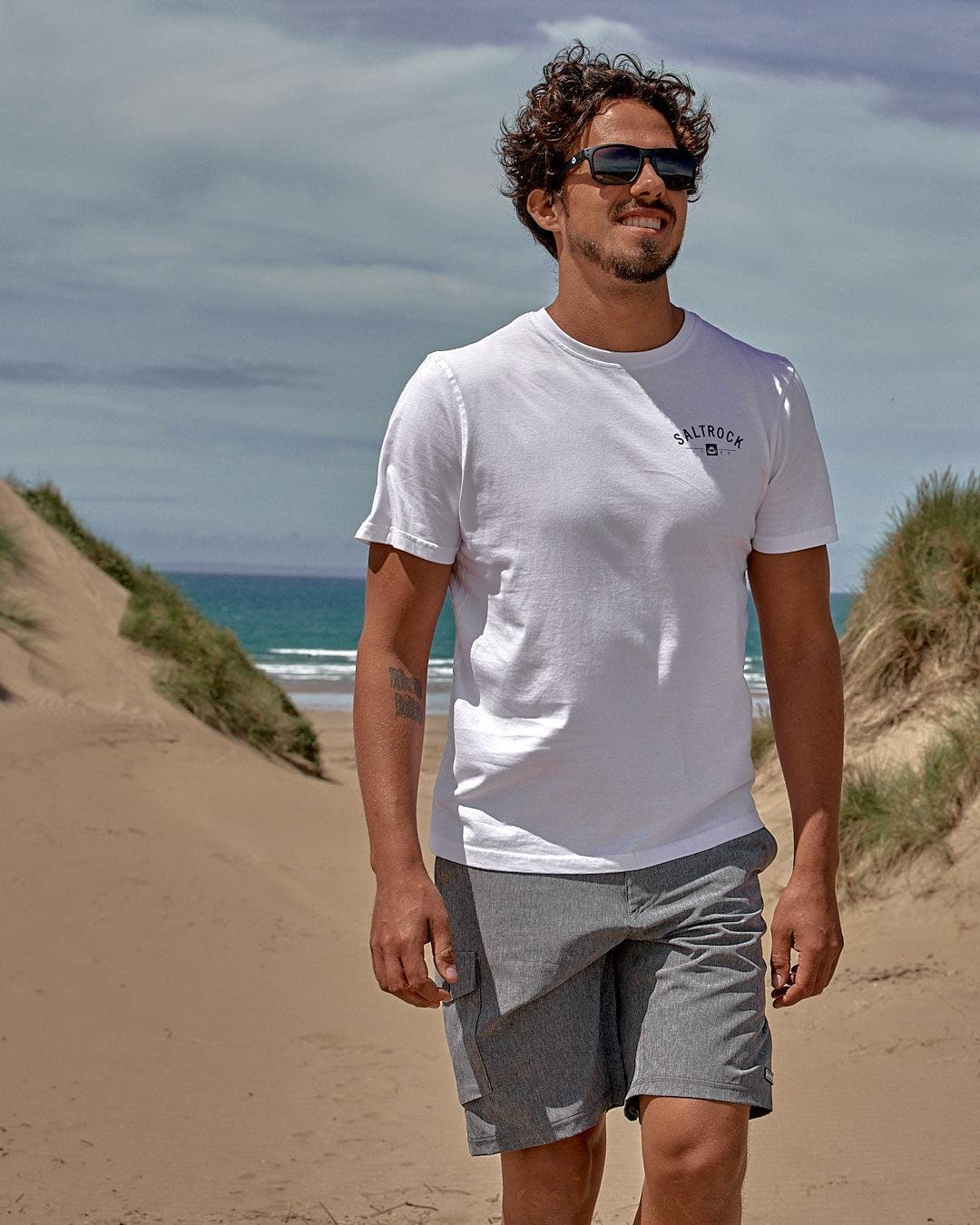 Location - Mens T-Shirt - Woolacombe - White - Saltrock